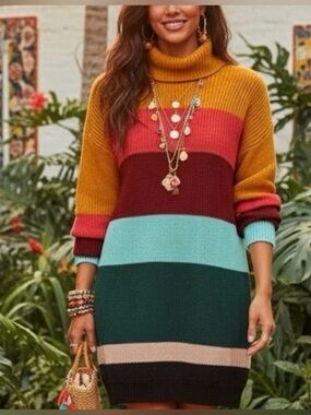 FARM RIO Boldly Stripped Sweater Dress